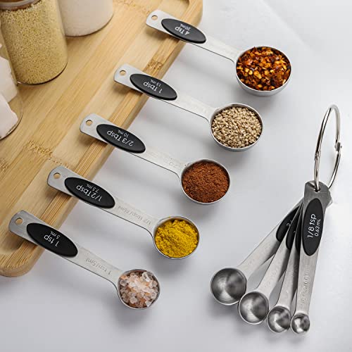 Magnetic Measuring Spoons Set of 9 Stainless Steel Measuring Spoons (Black)