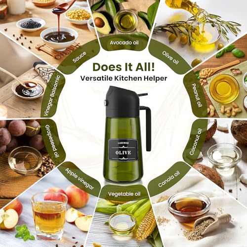 Oliver Oil Sprayer Dispenser for Cooking Bottle 16oz Green Glass 2pcs Black (Green Bottles-2 Black)