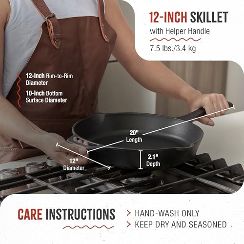 12 Inch Cast Iron Skillet Set with Tempered Glass Lid (12 Inch Set)