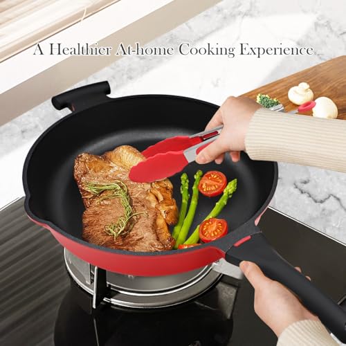14 Inch Deep Frying Pan with Lid (Red)