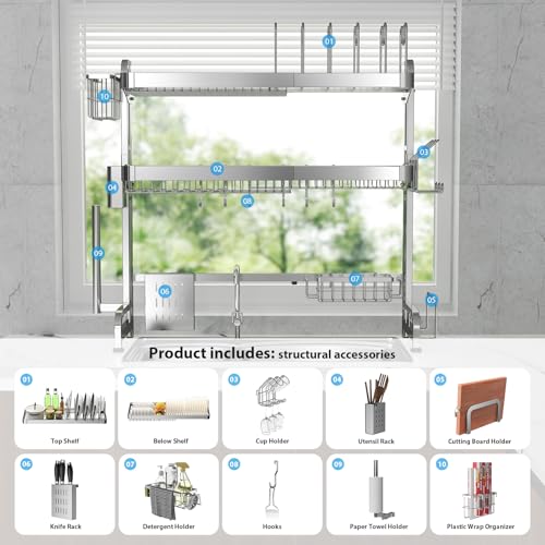 Over The Sink Dish Drainer Drying Rack 3 Tier Adjustable Width (3 Tier)