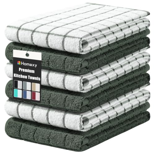 Large Premium Cotton Kitchen Towels 16"x 28" (Dark Green / 16" X 28" - 6 Pack)