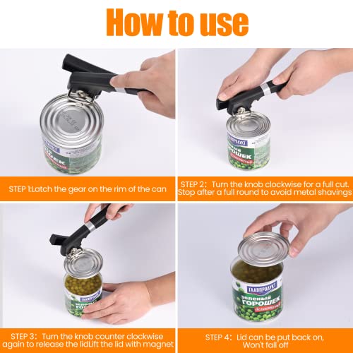2 in 1 Safety Can Opener Manual Smooth Edge & Bottle Opener (Black 2 in 1)
