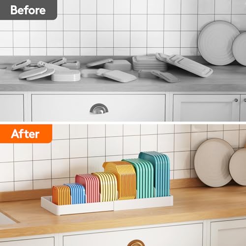 Kitchen Cabinet Organizer for Food Contanier Lid with 9 Sections (White / Extra Large(13-24" x 9.6"))