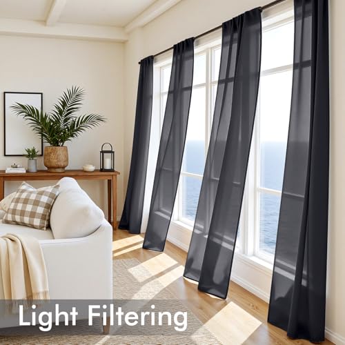 Black Sheer Curtains 96 Inches Long 4 Panels 42 x 96 Inches (42"W x 96"L (Pack of 4) / Black)