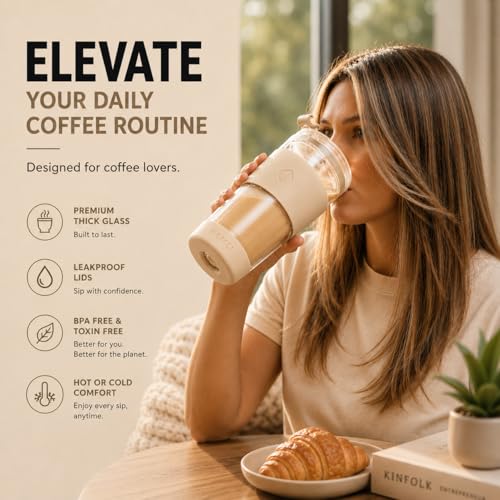 19 oz. Clear Double Wall Glass Coffee Tumbler (Biege)