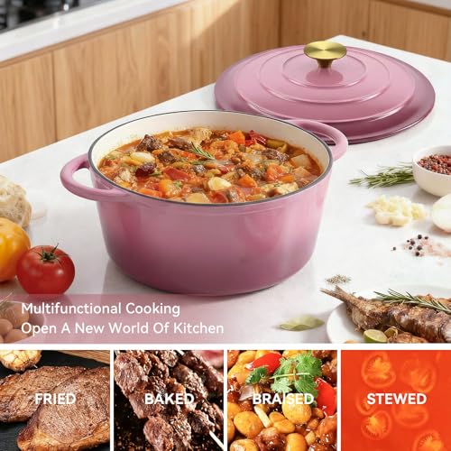 6 Quart Enameled Dutch Oven Pot with Lid (6 QT / Rose)