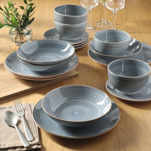 Stonebury 16 Piece Plates and Bowls Blue Dishes (Service for 4 (16pcs) / Blue (Stonebury))