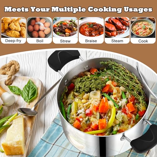 8 Quart Tri ply Stainless Steel Stock Pot with Lid for Cooking