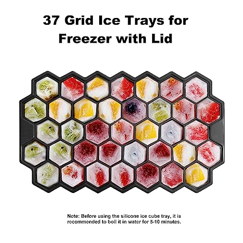 Ice Cube Trays for Freezer with Lid (4 Pack / Black)