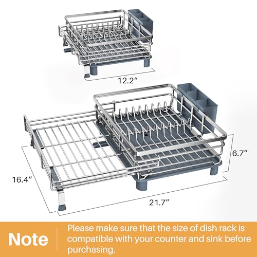 Expandable Dish Drying Rack for Kitchen Counter (Silver)
