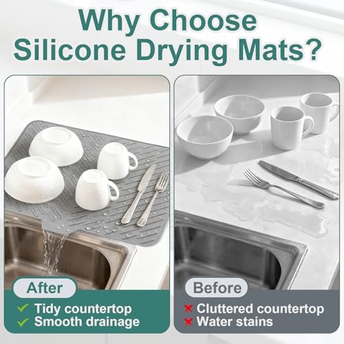 Silicone Dish Drying Mat for Kitchen Counter (Gray / 23" x 17")
