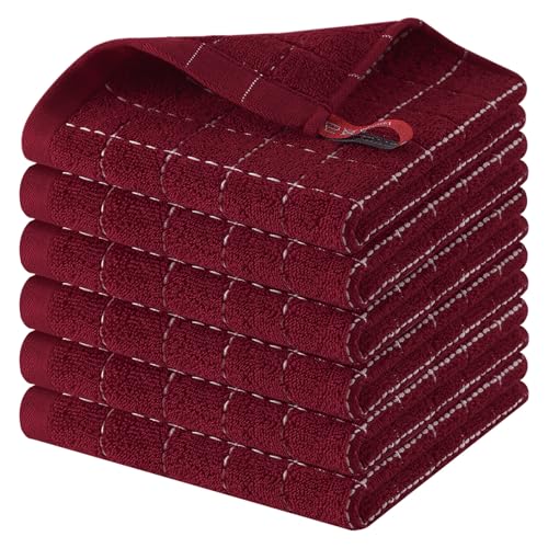 100% Cotton Terry Kitchen Dish Cloths (Burgundy Red / 12 X 12 - 6 Pack)