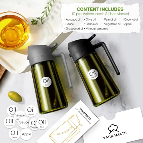 16oz 470ml Dark Green Oil Sprayer for Cooking with Stickers (10_Grey)