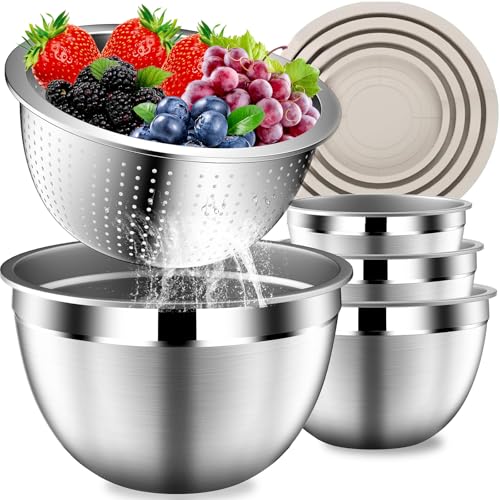 Stainles Steel Mixing Bowls with Lids Set (9PCS Beige)