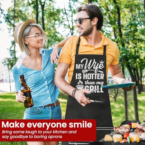Mens Aprons with Pockets Funny Apron for BBQ Grilling Kitchen Cooking Valentines Birthday Christmas (Husband 1)
