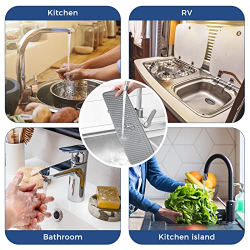 XXL Silicone Faucet Handle Drip Catcher Tray Mat (Grey(1Pack): 24"x5.55")