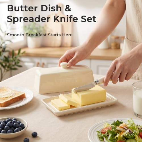 Butter Dish With Lid for Countertop (Cream white)