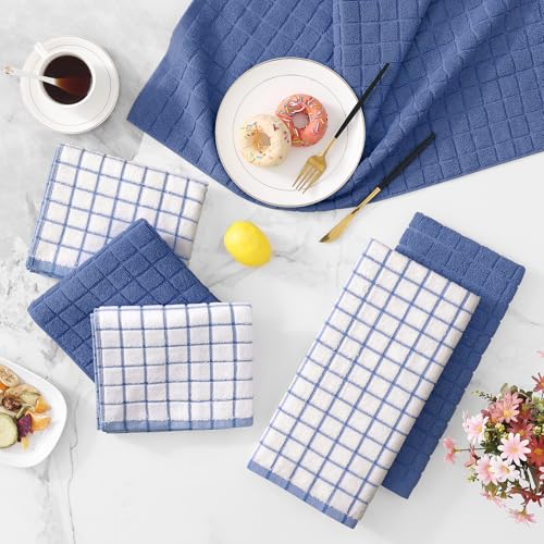 Large Premium Cotton Kitchen Towels 16"x 28" (Navy Blue / 16" X 28" - 6 Pack)