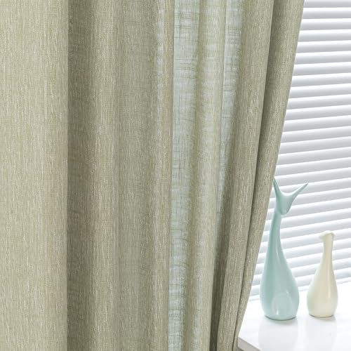 Sage Green Sheer Curtains Short Window Treatment Panels Light Filtering Semi Sheer Curtains Boho Farmhouse Style Texture Soft Touch Kitchen Drapes Set (50"W x 63"L (Pack of 2) / Sage Green)