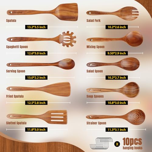 Wooden Spoons for Cooking 10PCS Teak Wood Cookware Utensil Set (10 PCS SET)