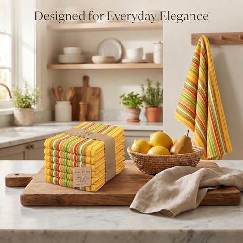 Kitchen Towels Cotton Dish Towels 20”x30” (20" x 30" (Set of 6) / 028 Yellow - Stripes)