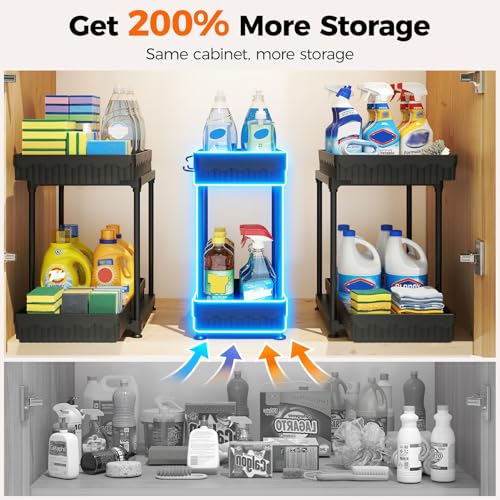 3-Pack 2-Tier Under Sink Organizers with Sliding Drawers (12.8 Inch / Black 2-Tier Sliding)