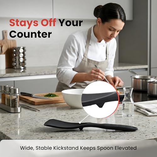 Seamless Silicone Spatula Spoon Multifunction Scoop Kitchen Spoon (Black-2 Pack)