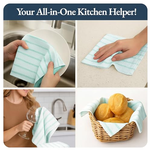 Kitchen Towels Set (18"x28" - 4 Pack / 13: Peacock Blue Herringbone)