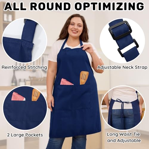 2 Pack Plus Size Waterproof Chef Apron with 2 Pockets for Men Women (Navy Blue)