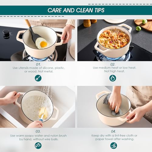 2.5 Qt Enameled Cast Iron Dutch Oven with Lid (2.5 Qt-round / Cream)