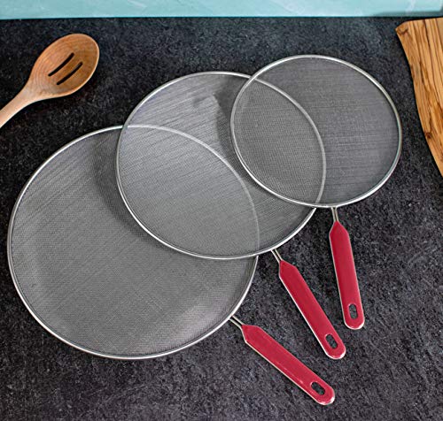 Grease Splatter Screen For Frying Pan Cooking Set of 3 (Red)