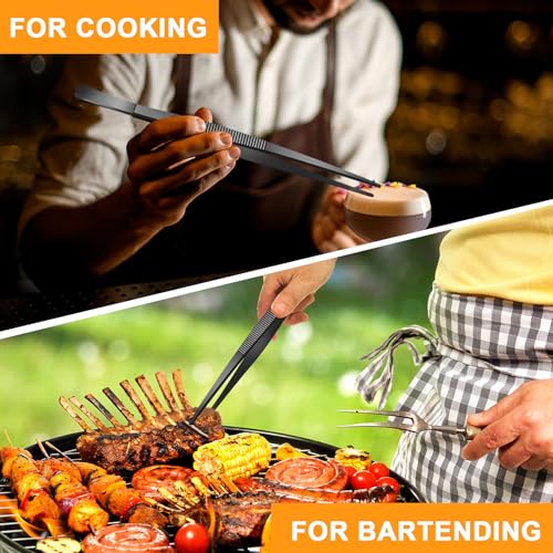 4 Packs 12 Inch Cooking Tweezers Bar Kitchen Tongs (12 Inch / Black)