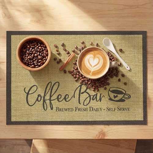 Coffee Bar Mat Set of 2 (12" x 18", Rectangular 2 Pcs / Wood)