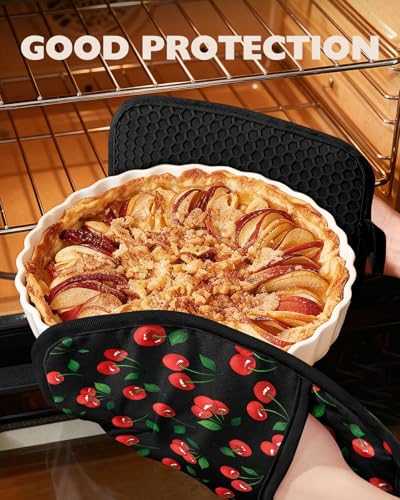 Silcone Cherry Pot Holders for Kitchen (Black Red)