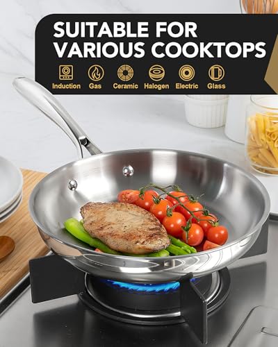 Stainless Steel Frying Pan Set with Lid (8-10-Inch)