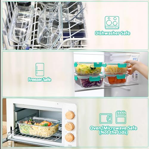 80 oz & 36 oz Extra Large Glass Food Storage Containers with Lids (Clear)