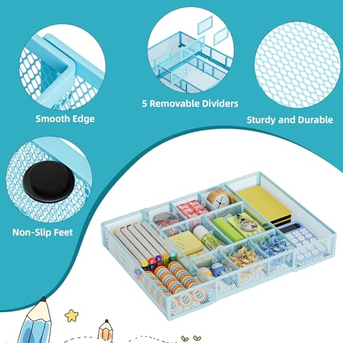 Expandable Desk Drawer Organizer (Expandable-Blue)