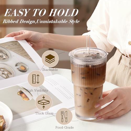 20oz Ribbed Iced Coffee Cups with Lids (Ribbed)