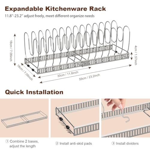 Pot and Pan Lid Organizer Holder Storage Rack (Silver / 14 Dividers)
