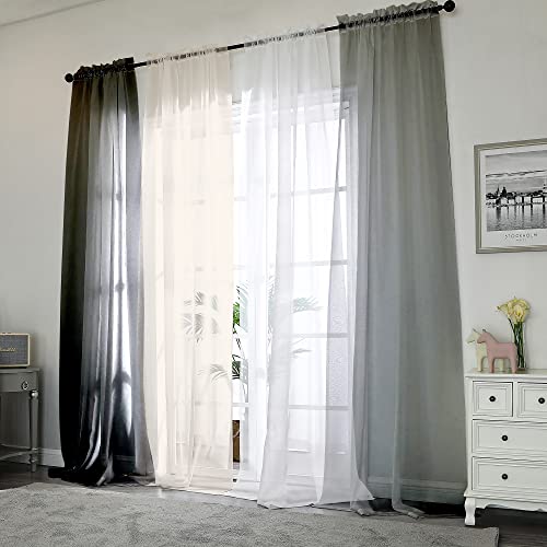 White Sheer Curtains 108 Inch Length 2 Panels Set (White / 42"W x 108"L (Pack of 2))