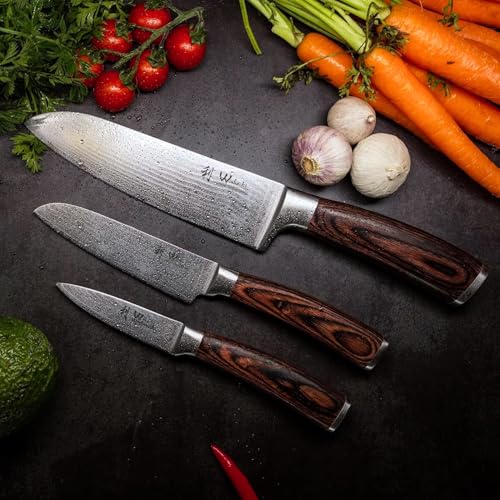 EDIB 3 Piece Damascus Kitchen Knife Set in Wooden Gift Box (EDIB Series-3 pcs)