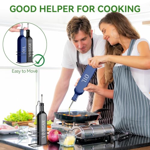 Oil and Vinegar Dispenser Set (Blue+Black / 17oz/500ml)