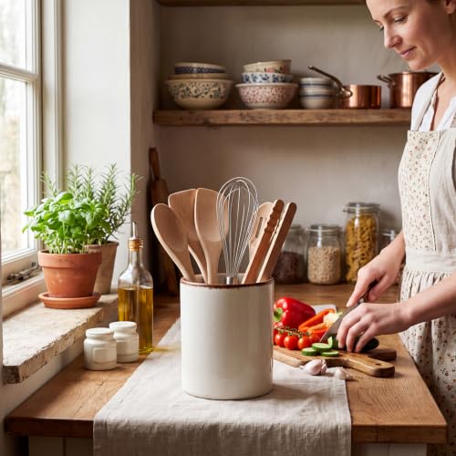 Minimalist Ceramic Utensil Holder White 6.9" (White / 6.9" / Minimalist)