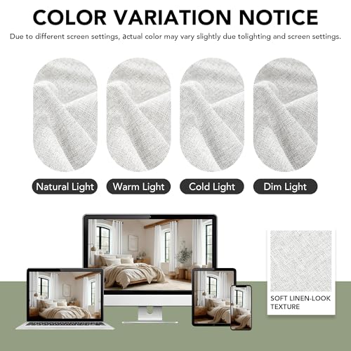 100% Blackout Linen Curtains for Bedroom Living Room 84 Inch Long (Cream/100% Blackout / 52"W x 84"L (Pack of 2))