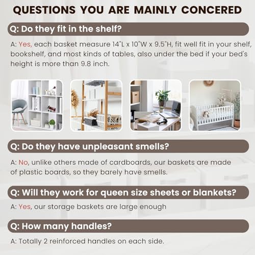 Closet Organizers and Storage Baskets (6pcs - Rectangular 14"x10"x9.5" / White with Grey)
