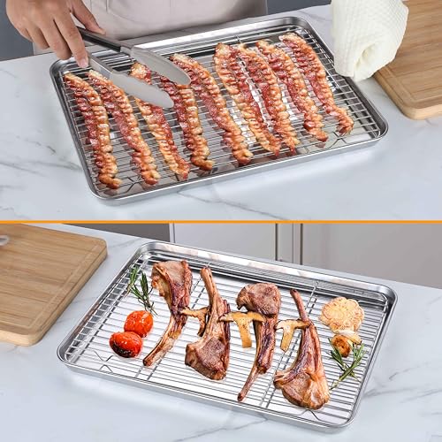 16x12 Inches Stainless Steel Baking Sheet with Wire Cooling Rack (16x12x1)