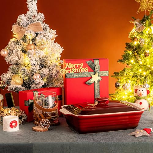 4.5 Quart Ceramic Casserole Dish with Lid (Gradient Red)
