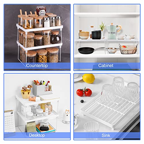 4 Pack Stackable Plastic Kitchen Storage Shelf Foldable Rack (4-Pack / White)