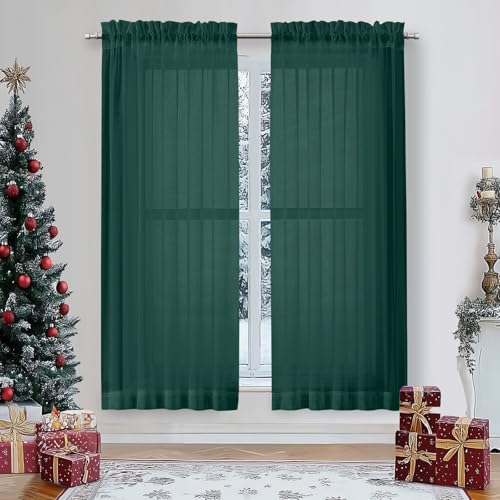 Sheer Curtains 63 inch Length 2 Panels Set (Hunter Green / 42"W x 63"L (Pack of 2))